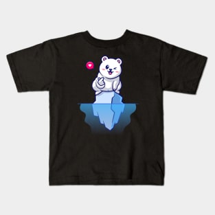 Cute Polar Bear With Love Sign On Ice Cartoon Kids T-Shirt